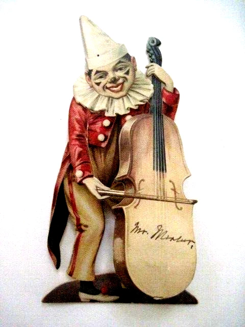 Interesting Place Card w/ Clown Playing Pop-Out String Bass Instrument * - Image 1 of 3