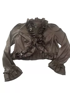 INC International Concepts Jacket Women's Size Small Brown Ruffled Collar Crop - Picture 1 of 7
