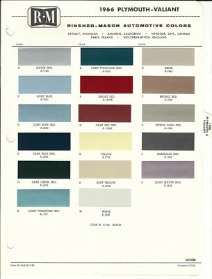 1966 PLYMOUTH VALIANT BARRACUDA FURY PAINT CHIPS (R-M) - Imagem 1 de 2