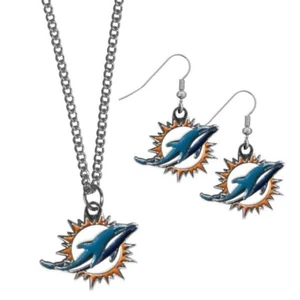Miami Dolphins Dangle Earrings & Necklace Set - Picture 1 of 1