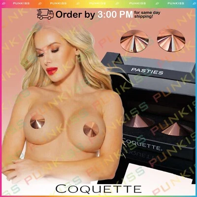 Coquette Metal Nipple Pasties Covers💋Reusable Adhesive Sticker Round Rose Gold - Image 1 of 4