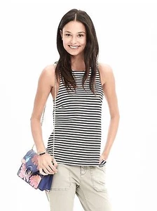NEU Banana Republic auffällige Streifen Cutaway Tank hochgeschlossen Sommer Größe 16 Neu mit Etikett - Bild 1 von 6