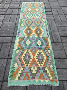 Handmade Afghan Hallway Runner Kilim 300 X 85 cm Persian Tribal Wool Kelim - Picture 1 of 8