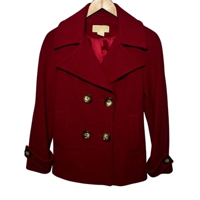 MICHAEL Michael Kors Coat Pea Red Wool Blend Short Lined Winter School Retro S - Image 1 of 4