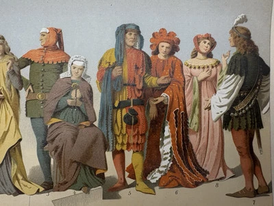 Konvolut antike Grafik Varia: historische Kostüme II. Chromolithografie um 1900 - Bild 1 von 4