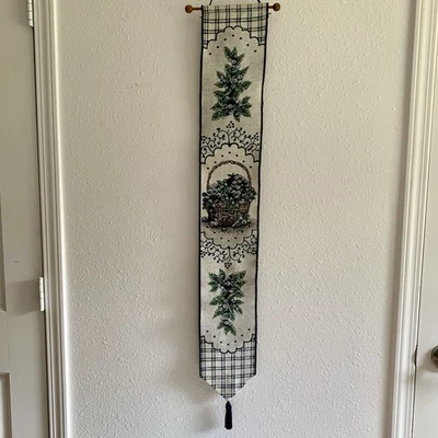 Vintage Tapestry Wall Hanging Vertical Blueberry Basket Cottagecore Granny - Image 1 of 4