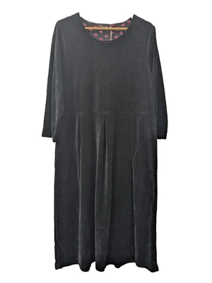 Gudrun Sjoden Black Velvet Organic Cotton Blend Dress Size XL With Pockets BNWT - Image 1 of 4