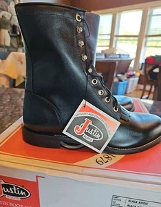 Justin 506 Roper Boots Womens 8.5 D, Leather Lace Up Western, Black Kiddie, NIB - Bild 1 von 10