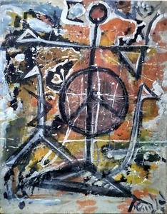 STUNNING ANTIQUE PAINTING SIGNED ILLEGIBLE GEOMETRIC ABSTRACTION 70s? - Picture 1 of 4