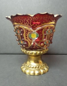 Bohemian Art Glass MASTER SALT, Bronze Base, Beaded, c.1880's - Picture 1 of 10