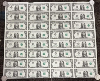 UNCUT SHEET of 1993 One Dollar Federal Reserve Notes 32x $1 RARE #77472 - Image 1 of 2
