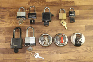 Lot of 10 Assorted Padlocks with Key Master Chalet Packer One Chateau