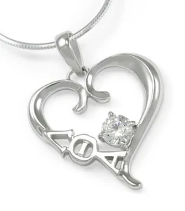 Lambda Theta Alpha sterling silver heart pendant with clear cz crystal - Foto 1 di 2