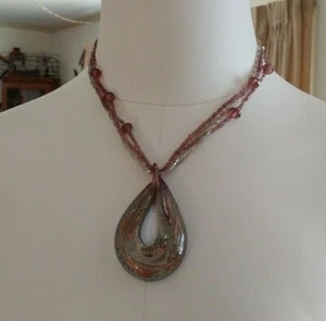 Glas Anhänger Halskette Rocailles und Handarbeit Unikat Schmuck EUC - Bild 1 von 4