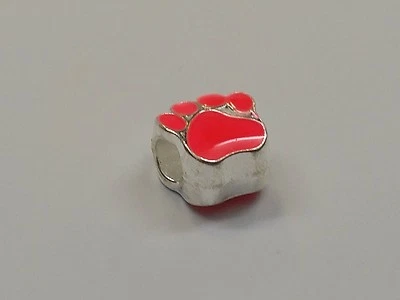 Alloy Enamel Dow Paw Print European Bead, Large Hole Bead,  Silver Metal Qty 2 - Image 1 of 4