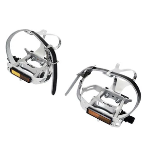 Wellgo R104 Classic Road Touring pedals w/Toe Clips & Leather Straps - Picture 1 of 5