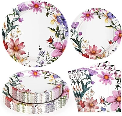 Juego 100 Piezas Verano Floral Desechable Contemporáneo Multicolor (Platos, Servilletas) Foto 1 de 4