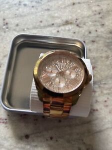 Women's FOSSIL Water-Resistant Watch AM4604 Multi-Function Rose Crystal-set Dial