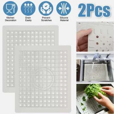 2X Kitchen Sink Mats Rubber Drain Pad Protector Gird Non-Slip Durable 10" x 12" - Image 1 of 4