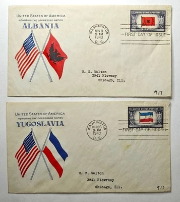 LOT OF TWO US COVERS OVERRUN COUNTRIES FDC GRIMSLAND Yugoslavia and Albania 1943 - Image 1 of 2