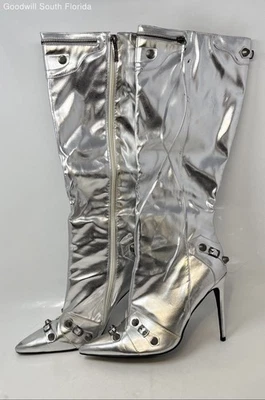 Cape Robbin 女式银色尖头细高跟鞋及膝靴 11 码 — 第 1/4 张图片