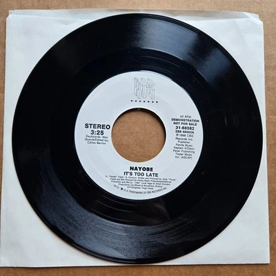 NAYOBE It's Too Late DJ PROMO 45 7" Record Vinyl Records FREESTYLE HOUSE - Image 1 of 2