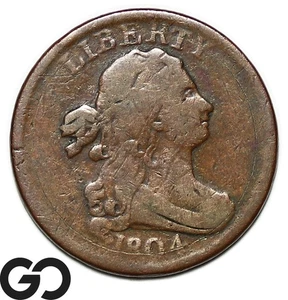 1804 Half Cent, Draped Bust, Scarce Early Date Copper - Picture 1 of 3