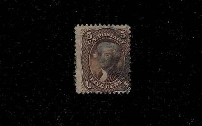 US Scott 76 1863 5c Brown, Used, Average - Fine, With No Faults SCV $125.00 - Image 1 of 2