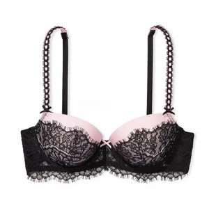 VICTORIA'S SECRET DREAM ANGELS Push-Up Sexy Bra VS Pink Black Lace Ribbon 36DD - Picture 1 of 5