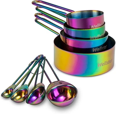 WELLSTAR Measuring Cups and Spoons Set of 8, Food Grade 18/8 Stainless Steel Me - Image 1 of 4