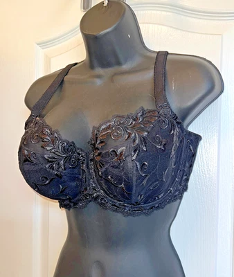 SOMA, Sujetador con aros "Balconette" con superposición de encaje transparente sensual en negro, talla 38DD Foto 1 de 4