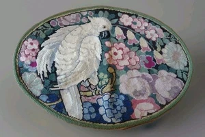 Rug Whimsical Bird Flowers Garden Oval Hooked Rug ? ~ 24" Parrot Unusual - Picture 1 of 6