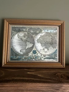 Blue Foil Blaeu Wall Map Of World Nova Totivs Orbis Tabvla Framed Dufex Style - Picture 1 of 8