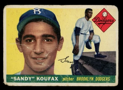 Tarjeta de novato 1955 Topps #123 Sandy Koufax Brooklyn Dodgers RC HOF PR arrugada Foto 1 de 2