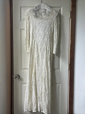 Vestido largo completo manga larga lentejuelas encaje crema escala vintage años 90 pequeño Foto 1 de 4