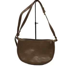 IL BISONTE Schultertasche braun Leder Halbmond Greige Italy Logo Reißverschluss gebraucht - Bild 1 von 7