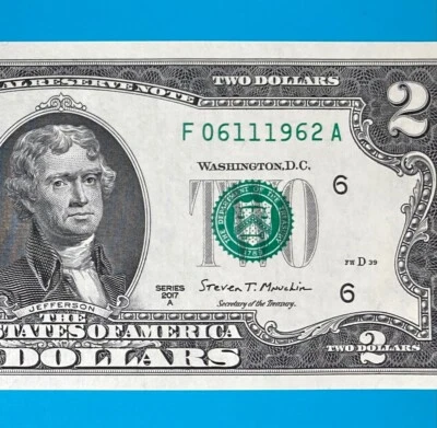 June 11, 1962 / 6 November 1962 (F 06111962 A) BIRTHDAY $2 Two Dollar Bill *UNC* - Image 1 of 4