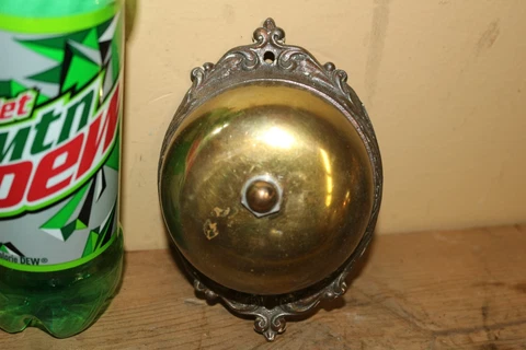 Antique Victorian Ornate c.1890 Cast Iron & Brass Door Bell Ringer Cover