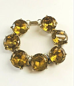 Vintage Topas Bernstein Gold großes rundes Glas Strass goldfarben Armband - Bild 1 von 6