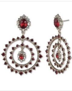 78 $ Marchesa goldfarbene 2-1/4" Ohrhänger roter Stein & Kristall Orbital Q6 - Bild 1 von 2