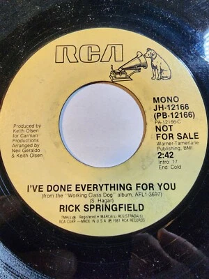 Rick Springfield "I've Done Everything For You" RCA PROMO VG+ F236 - Image 1 of 2