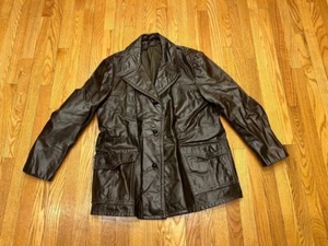 Vintage R Sherman Brown Genuine Leather Jacket Coat Size 46 Long Made In USA - Picture 1 of 9
