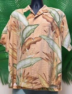 Vintage Tommy Bahama Shirt Mens Large Orange Floral Hawaiian 100% Silk Camp - Picture 1 of 3