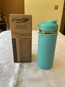 NEW IN BOX Masontops Glass Mason Jar Hydration Water Bottle - Turquoise with Lid - Picture 1 of 9