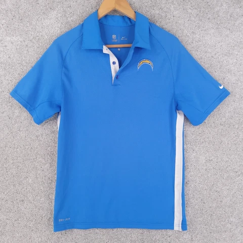 Nike Los Angeles Chargers Shirt Men Small Polo Blue Dri Fit Swoosh Bolt NFL Cover