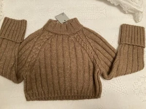 DH New York Long Sleeve Crop Cable Knit Turtleneck Sweater Brown Size M $260 NWT - Picture 1 of 5