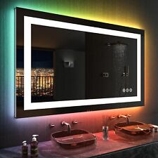 48"X28" LED Bathroom Mirror with Lights, Anti-Fog, Dimmable, RGB Backlit + Front