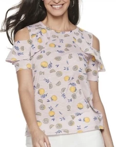 Juicy Couture Purple Lemon Cold Shoulder Ruffle Raglan Womens Blouse Top Size XL - Picture 1 of 11