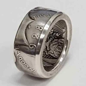 New Silver Dollar Coin Ring Handmade Crafted Rare Silver Men Rings 12 Ring Size - Picture 1 of 24