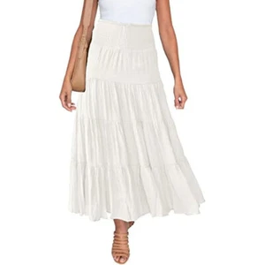Women Pleated Ruffle Skirts Ladies Boho Loose High Waist Midi Skirt Casual Dress - Picture 1 of 24